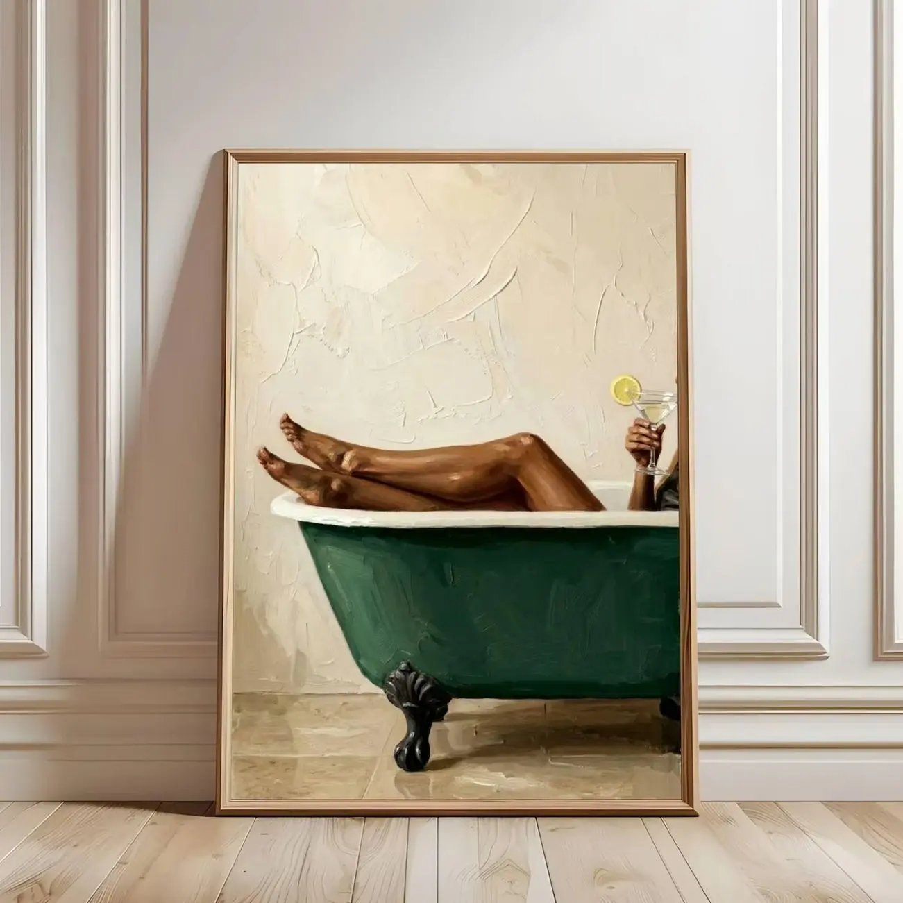 Black Woman Green Bathtub Poster Luxury Glam Bathroom Wall Art Print X
