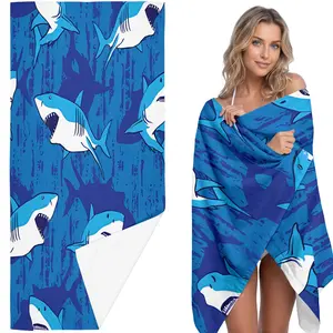 1pc Super Soft Extra Large Beach Towel, Shark Pattern, Reusable Bath Towel, Perfect for Travel Pool Party Yoga Camping, Holiday Gift