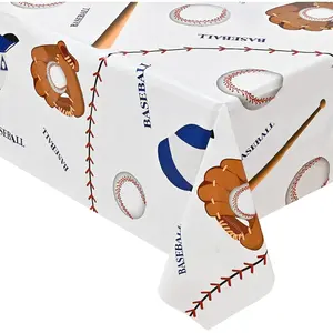 2 Pcs 87 x 51 Inches Plastic Baseball Tablecloth Table Cover for Baseball Party Birthday Decorations