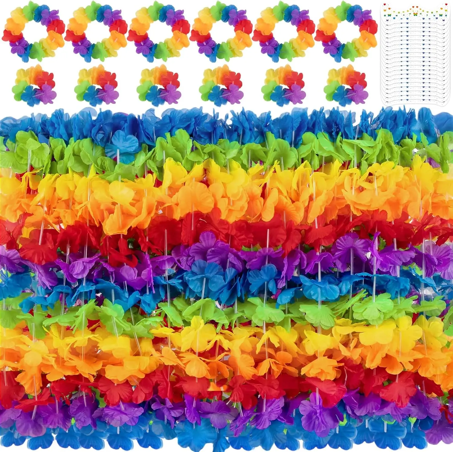 Halloween fall Gift 60 Pcs Hawaiian Luau Leis Pride Accessories Party Decorations - Hawaii LGBT Gay Flower Necklaces Headbands Bracelets with 40 Pcs Rainbow Tattoo Stickers Bulk for Summer Tropical Decor Favors