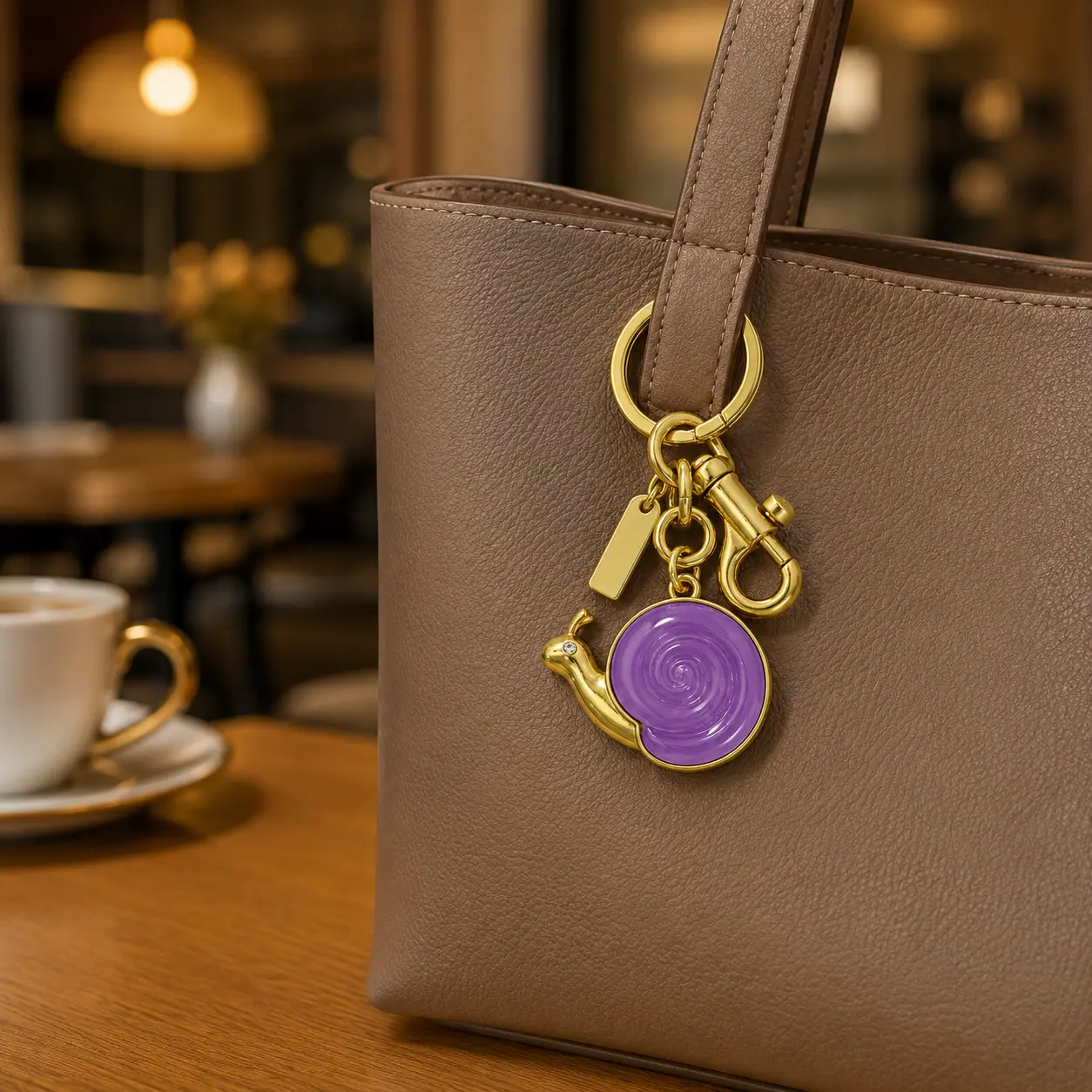 Leshanxing Purple Snail Bag Charm Keychain, Y2K Resin Shell Purse Charm with Gold-Tone Copper Alloy Clip, Cute Gift for Women