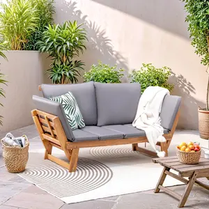 HOMALL Outdoor Sofa Patio Acacia Wood Daybed with Adjustable Armrests