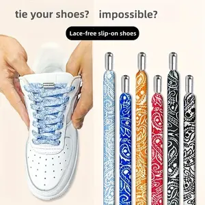 Cobbler's Closet 1 Pair Fashion Elastic Flat Shoelaces with Metal Buckles Durable, Adjustable, Slip On for Sneakers & Canvas Shoes -laces