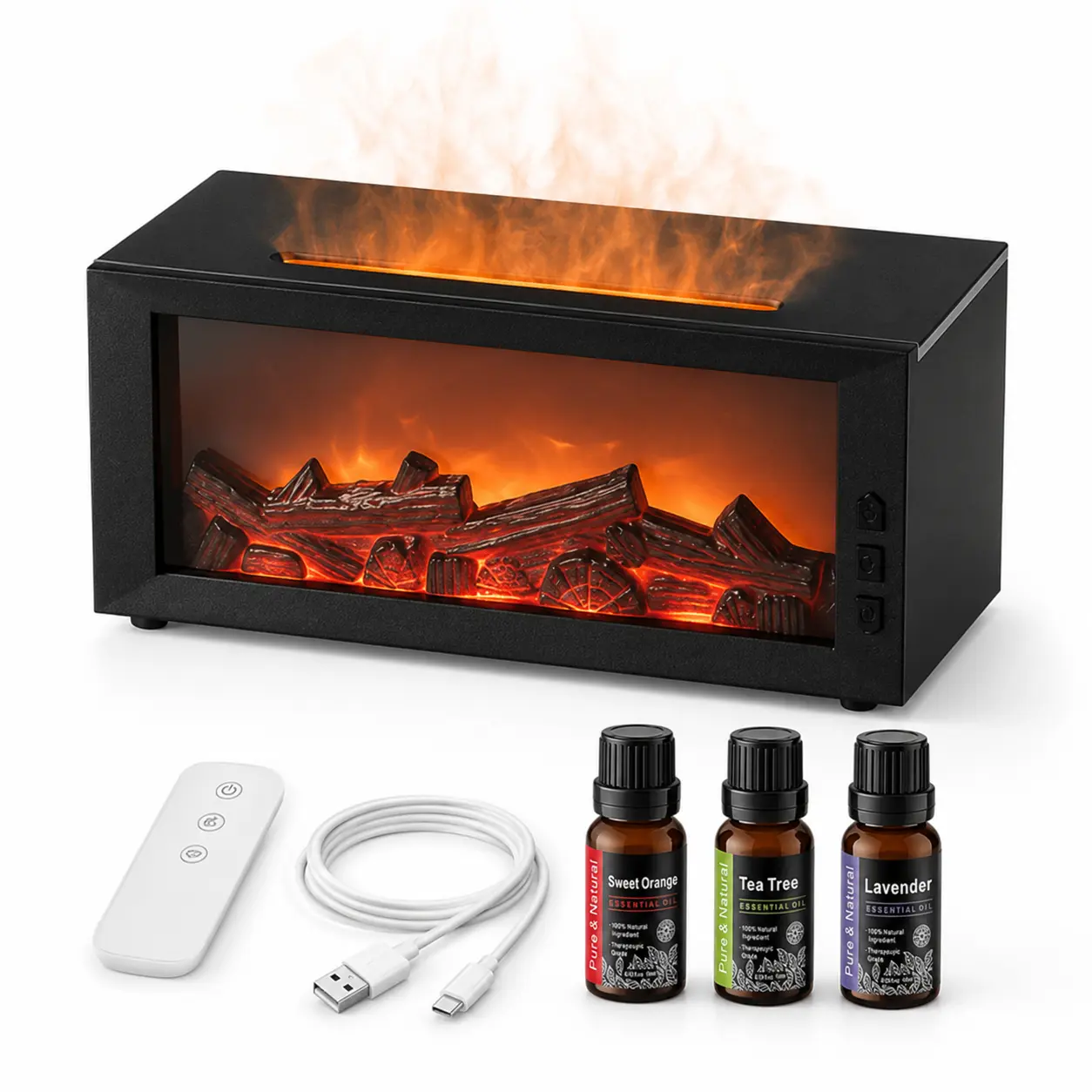Fire Humidifier & Aroma Diffuser with 7-Color LED Flame Effect, Remote Control Colorful Fireplace Air Purifier Diffuser, Flame Lamp Essential Oil Diffuser, Aromatherapy Machine, Cool Mist Humidifier Lamp Diffuser