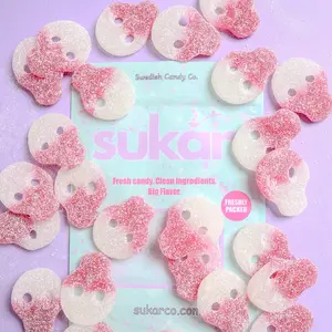 Sukar Danish Sour Skull Gummies - Sweet & Sour Chewy Red & White Berry Flavored Vegan Gelatin-Free Gluten-Free