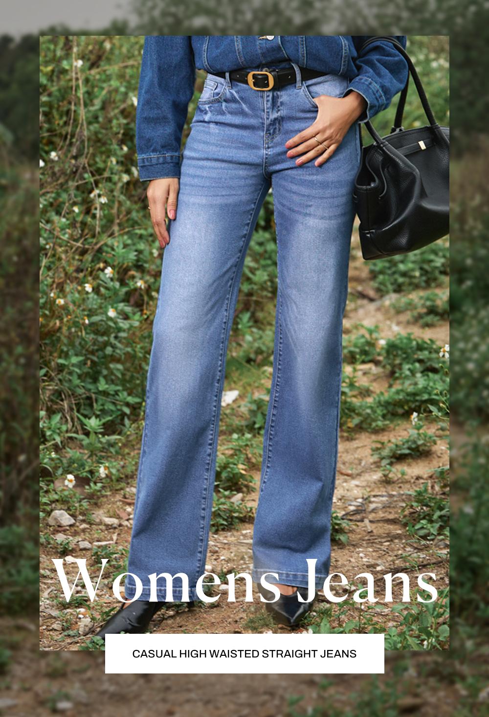 Sidefeel Women's Wide Leg Jeans Casual High Waisted Straight Zimbaplatinum Denim Pants with Pockets