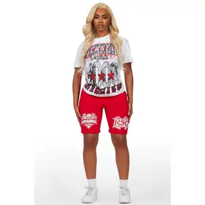 Ashlynn White/Red T-Shirt Short Set