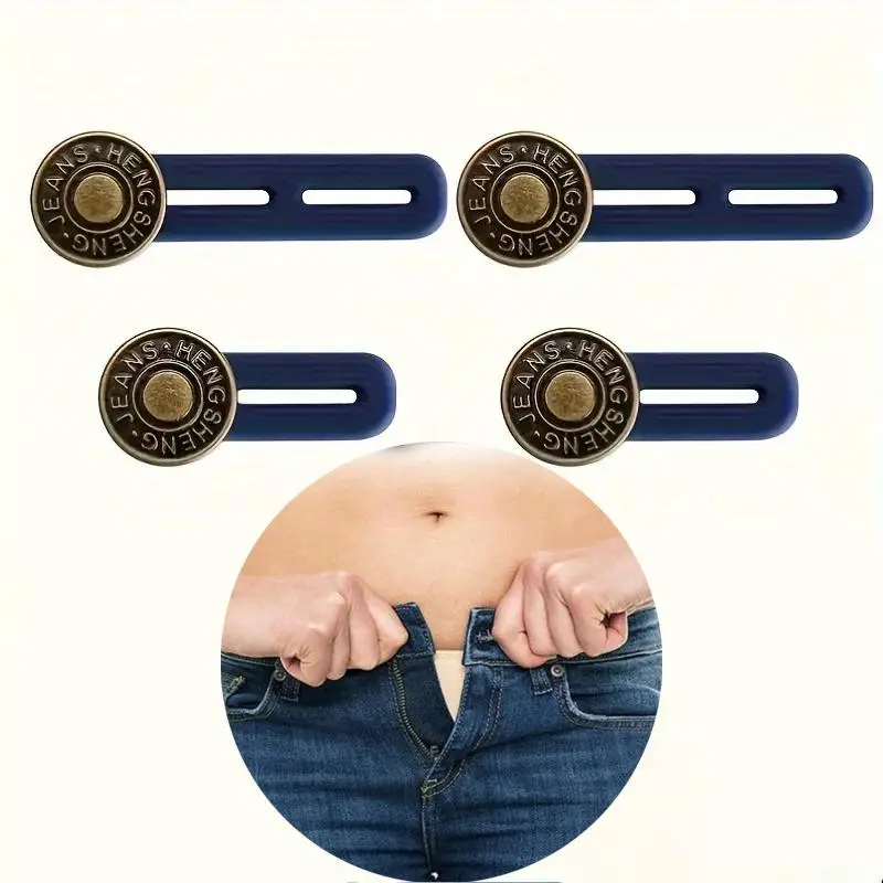 Random Style Button Extender for Pants, 4 Counts Adjustable Waist Button, Retractable Waistband Extender, No Sew Buttons, Easy To Use and No Tools Req
