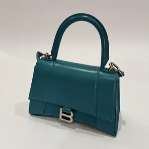 Pre-owned Balenciaga Smooth Calfskin Leather Top Handle Bag / Crossbody Hourglass Small Top Handle Bag Green Leather Silver Hardware