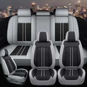 Gray Automotive Seat Covers Full Set, 5-Seat PU Leather Protector for Cars, Front & Rear Cushions, Waterproof, 4-Season Anti-Slip Breathable Mat, Car Seat Cover