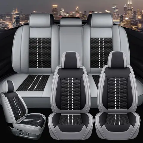 Gray Automotive Seat Covers Full Set, 5-Seat PU Leather Protector for Cars, Front & Rear Cushions, Waterproof, 4-Season Anti-Slip Breathable Mat, Car Seat Cover