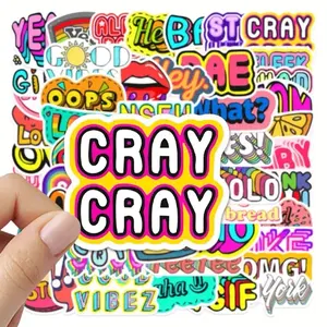 50 Pack PVC Graffiti Stickers - Funny Motivational Phrases, Self-Adhesive, Waterproof, Single-Use Decals for Phone Case, Laptop & Plastic Surfaces with Matte Finish, Irregular Shapes
