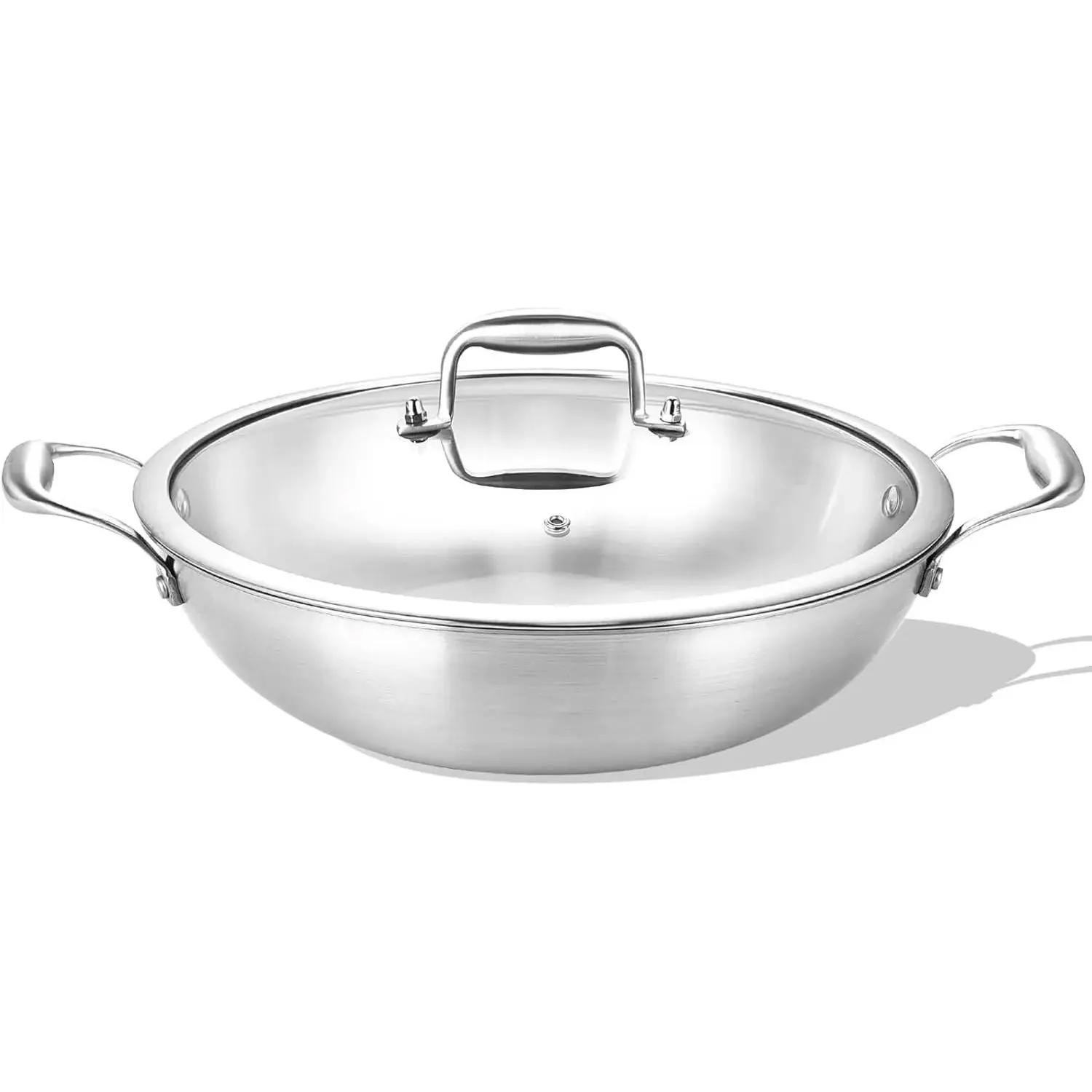 10-Inch Tri-Ply Stainless Steel Wok Pan with Lid,Small Stir Frying Pan,Jumbo Cooker,Induction Cooking Pan,Dishwasher and Oven Safe.
