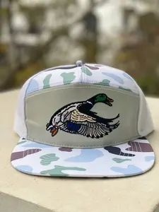 Mallard Duck Embroidered Trucker Hat Light Camo Snapback, Duck Hunting Cap, Waterfowl Outdoor Flat Bill Mesh Back Gift for Men Dad Hunters Cap