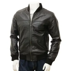 MotorCycleJackets Men's Black Classic Leather Bomber Jacket