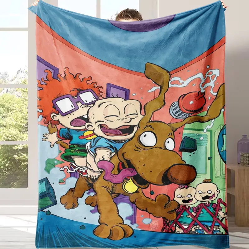 Rugrats Flannel Throw Blanket, Classic 90s Nickelodeon Cartoon Character Print Blanket, Soft Warm Blanket for Sofa Bedroom, Nostalgic Gift for Rugrats Fans，All Season Lightweight Cozy Blanket, Retro Cartoon Room Decor