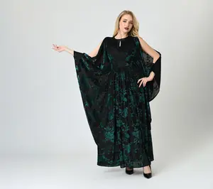 Unique Vintage Black & Teal Velvet Flutter Sleeve Dress
