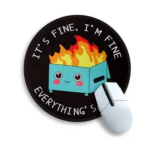 Dumpster on Fire Round Mouse Pad 8.6 x 8.6 Inch, Cute Funny Mousepad for Laptop Gaming, Stitched Edge Non-Slip Rubber Base, Home Office Decor Desk Accessories, It's Fine I`m Fine Everything is Fine