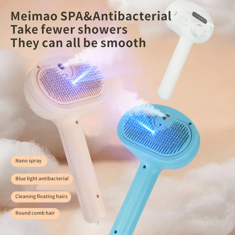 3-in-1 Plastic Handheld Pet Grooming Steam Spray Brush (145g, 21*11.7*7.2cm) - Moisturizing Mist, Deshedding, Hair Removal, Massager, Easy to Carry, All Seasons for Cats & Dogs