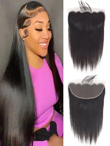 13x4 Straight Lace Frontal Closure Human Hair Brazilian Ear to Ear Transparent HD Lace Frontal Closure Straight Hair Extensions Human Hair Pre Plucked with Baby Hair