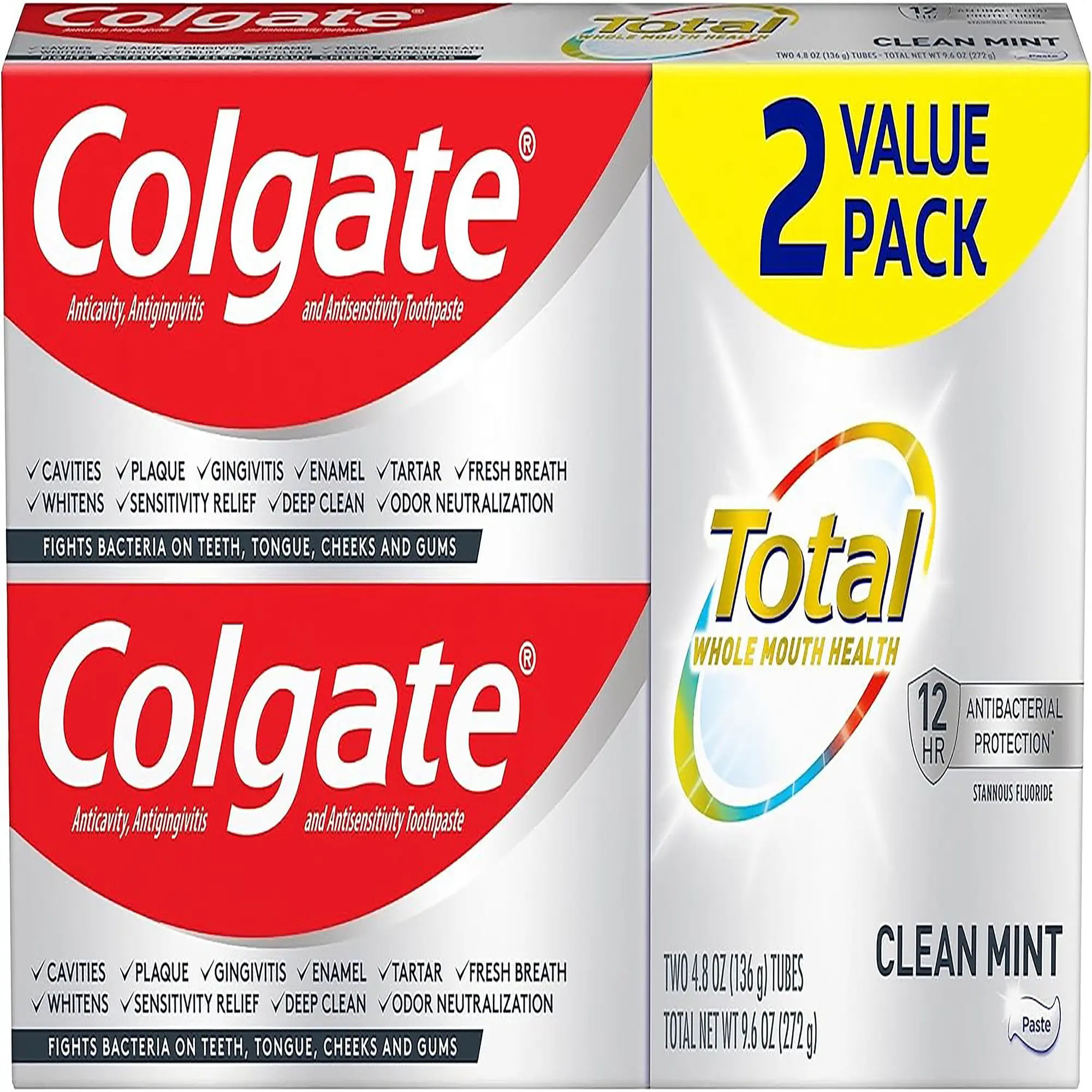 Baking Soda and Peroxide Whitening Toothpaste - Pack of 2 (6 Oz) Cavity Protection & Stain Removal, Brisk Mint