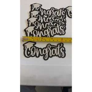 Silver Glitter “Congrats” Cake Toppers with Black Glitter Shading – 4” x 2.5”