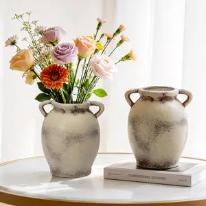 Ceramic Flower Vase, Large White Flower Vase Tall Rustic Farmhouse Decorative Vase Floral Pottery Vases Gifts for Women Birthday Gifts Vases for  Decor, Living Room, Table, Neutral