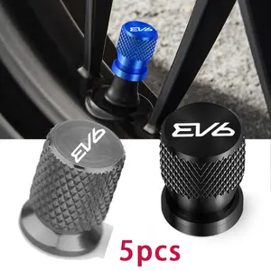 For Kia Ev6 5pcs Aluminum Alloy Tire Valve Stem Cap, Metallic Texture, Anti-Theft & Dust-Proof, Automotive Accessories