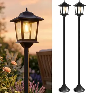 Outdoor Solar Post Lights, 2-Pack 63" Dusk to Dawn Solar Lamp Posts, Waterproof Floor Lamps, Warm White Pole Lights for Patio with Replaceable Bulb