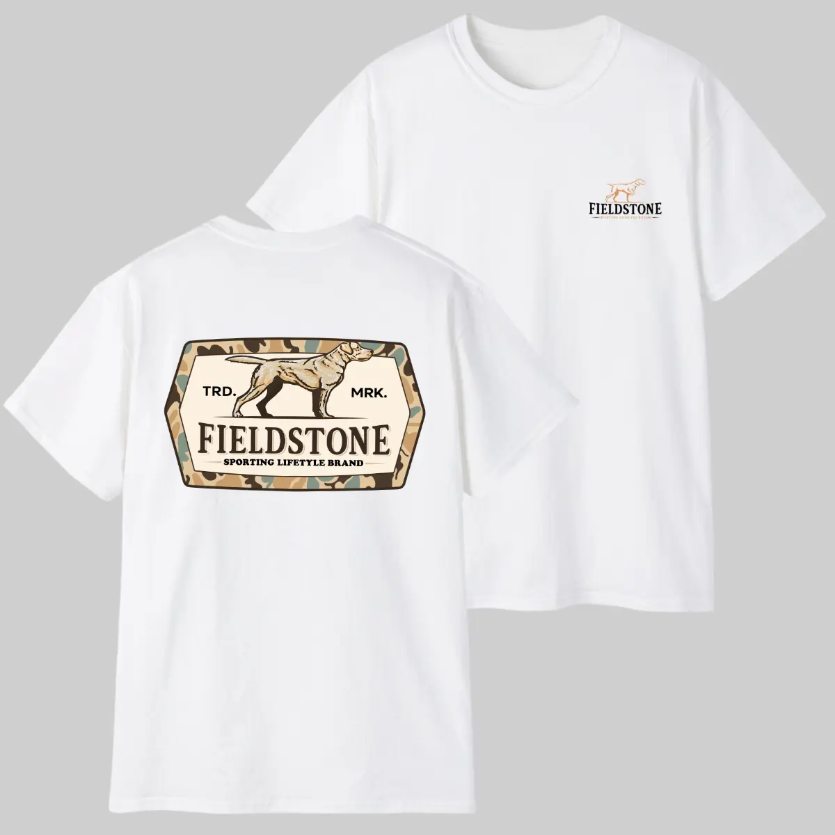 Fieldstone Hunting Dog T-Shirt, Vintage Southern Camo Graphic Tee, Sporting Dog Outdoor Shirt, Unisex 100% Cotton Hunting Apparel