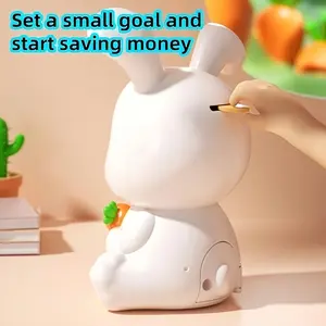 Large Capacity Cute Cartoon Rabbit Penny Bank - Durable PP Material, White Bunny-Shaped Money Saving Box with Removable Carrot Key, Soft Pastel Colors, Glossy Finish, Perfect Gift for Teens, Holidays and Christmas fake  flowers religious ornament 12  rose