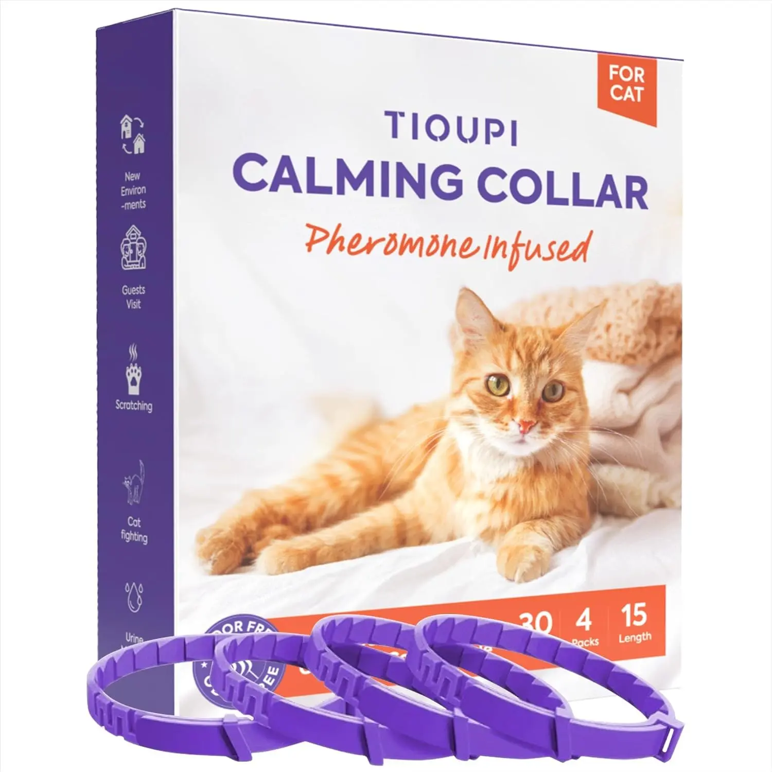 Cat Calming Collar 4 Pack – Pheromone Collar for Cats, Breakaway Adjustable Waterproof Collar for Anxiety, Stress, Spraying, Meowing & Separation Anxiety, Up to 120 Days