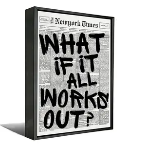 Retro Black And White Newspaper Poster What If It All Works Out Canvas Wall Art Positive Affirming Quote Minimalist Prints Painting For Home Bedroom Dorm Wall Decor