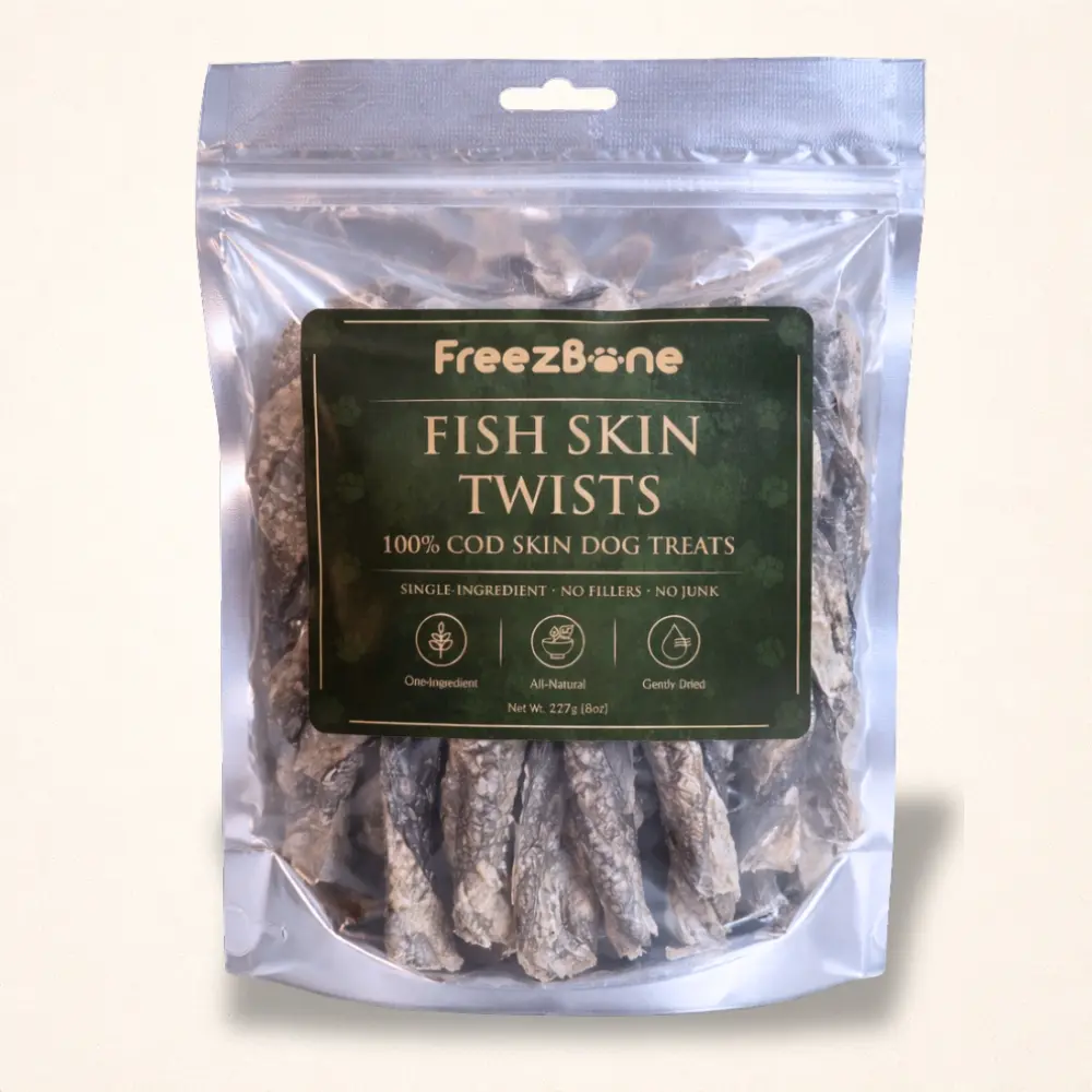 Freezbone Fish Skin Twists Dog Treats- Single Ingredient (Value Size 8 oz)