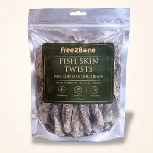 Freezbone Fish Skin Twists Dog Treats- Single Ingredient (Value Size 8 oz)
