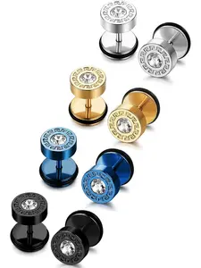 Dazzling 4 Pairs Colorful Gorgeous Stud Earrings Classic Stainless Steel Stud Earrings for Men Women Brilliant Shining Ear Piercing Jewelry Set