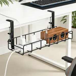 Under Desk Cable Management Tray, No Drill Steel Cable Tray Organizers, Wire Management Tray Cable Rack with Clamp Mount, Metal Under Desk Tray with Wire and Cord Organizer