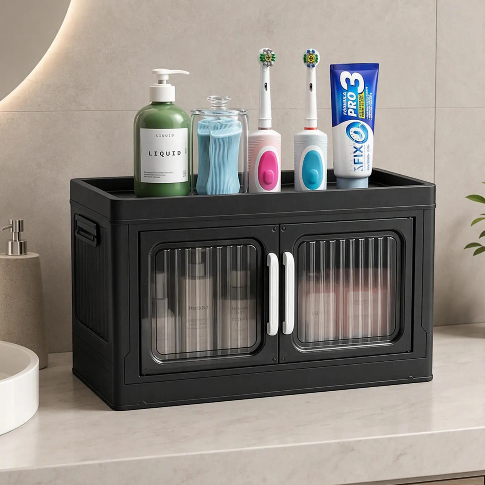 Plastic Single-Layer Rectangular Stackable Storage Cabinet - No Assembly Required, Compact, Collapsible, Dustproof Home Organizer for Kitchen, Bathroom, Ideal for Organizing Clothes, Toys & Sundries