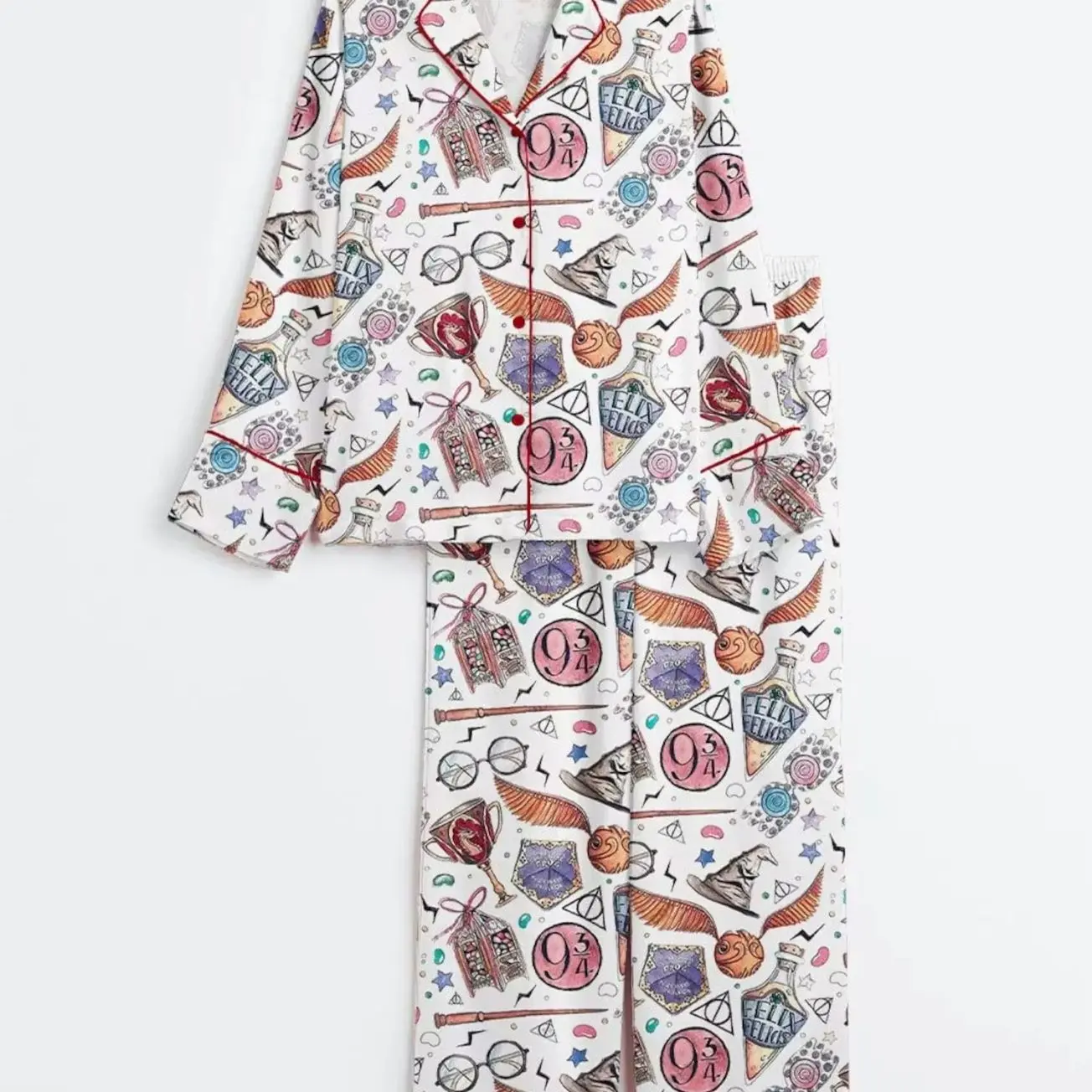 Women’s Wizard School Long Sleeve Satin Pajama Set, Magic Academy Sleepwear, Wizard Inspired Pajamas