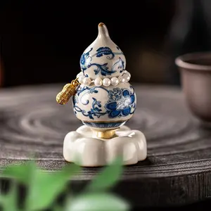 Chinese Style Blue and White Porcelain Fengshui Ornament Ru Kiln Ceramic Decoration for Home Office Desk Birthday Festival Gift Multiple Scenes Decor