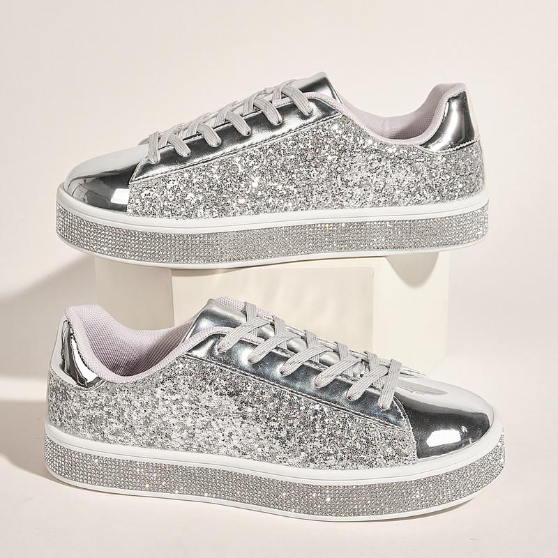 Women's Glitter Tennis Sneakers Neon Dressy Sparkly Sneakers Rhinestone Bling Wedding Bridal Shoes Shiny Sequin Shoes