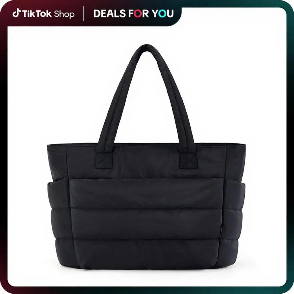 LI YUNZI Fluffy Waterproof Tote Bag for Women, Ultra Lightweight 20L Large Capacity Shoulder Bag with Multi Zippered Pockets, Padded Casual Work Travel Tote, Water Resistant Everyday Carry Bag