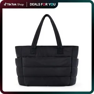 LI YUNZI Fluffy Waterproof Tote Bag for Women, Ultra Lightweight 20L Large Capacity Shoulder Bag with Multi Zippered Pockets, Padded Casual Work Travel Tote, Water Resistant Everyday Carry Bag