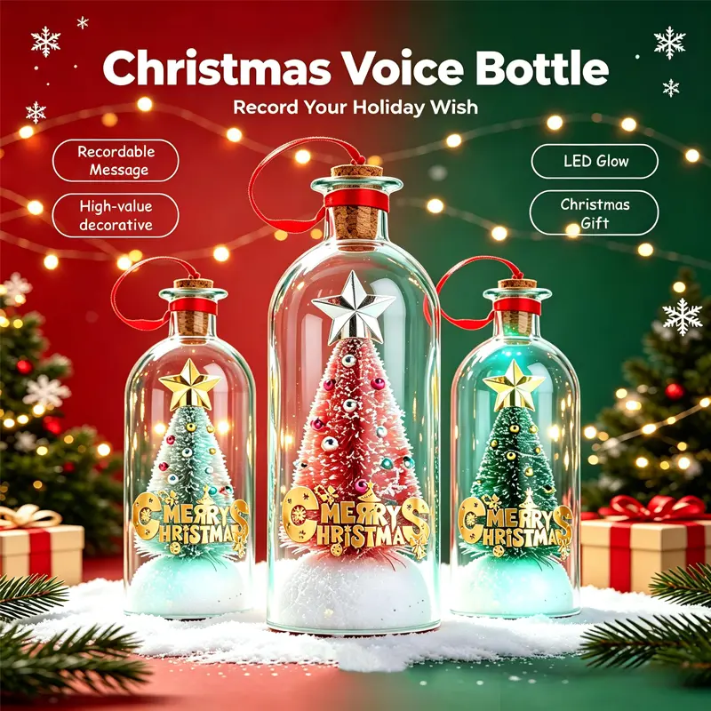 Voice Recordable Christmas Tree Bottle – Personalized Voice Message Ornament That Saves Voices Forever – Meaningful Christmas & Valentine’s Day Gift for Mom, Kids, Friends & Loved Ones