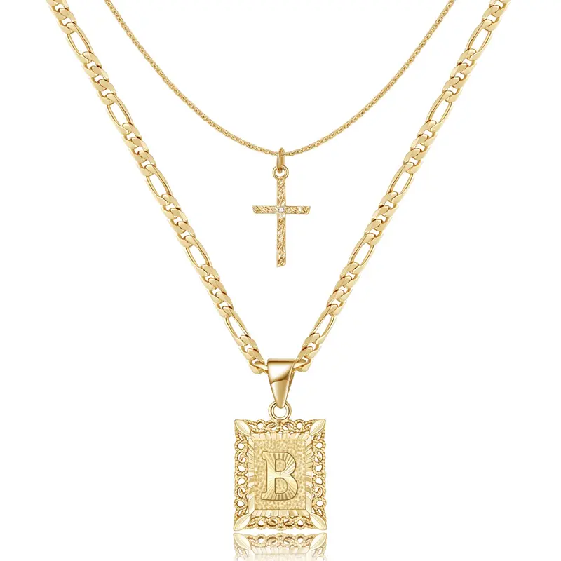14K Gold Plated Square Initial Letter Necklace - Hypoallergenic A-Z Chain Jewelry, Necklaces for Women, Men's Jewelry, Sohochic Fashion Accessories Gift