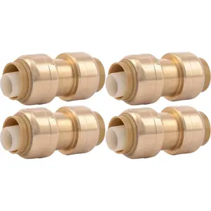 Sharkbite 1/2 Inch Coupling Pack of 4 Push to Connect Brass Plumbing Fitting for PEX Copper CPVC PE-RT HDPE U008LFA4 US Lead Free Easy Install
