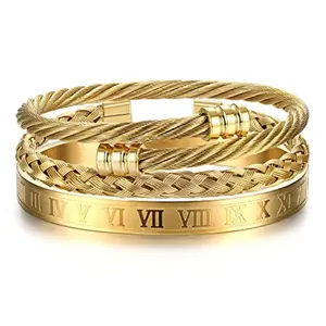 FLORIDECO 3Pcs Adjustable Roman Numeral Cuff Bangles - Stainless Steel Stackable Bangle Bracelets, Silver & Black, Premium Durable Jewelry, Elegant Versatile Daily Wear Gift
