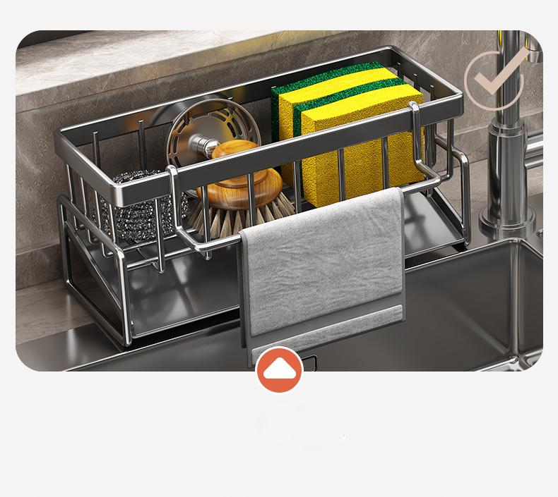 Kitchen sink draining rack, automatic drainage plastic storage rack, sink shelf, sponge and soap rack, towel rack