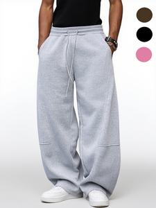 men's baggy sweatpants, loose fit casual drawstring elastic waist, wide leg joggers trousers with pockets, comfortable daily wear