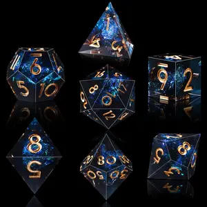 7-Die DND Dice Set Handmade Sharp Edge Polyhedral Dice for Dungeons and Dragons RPG MTG Table Games(Dark Star)